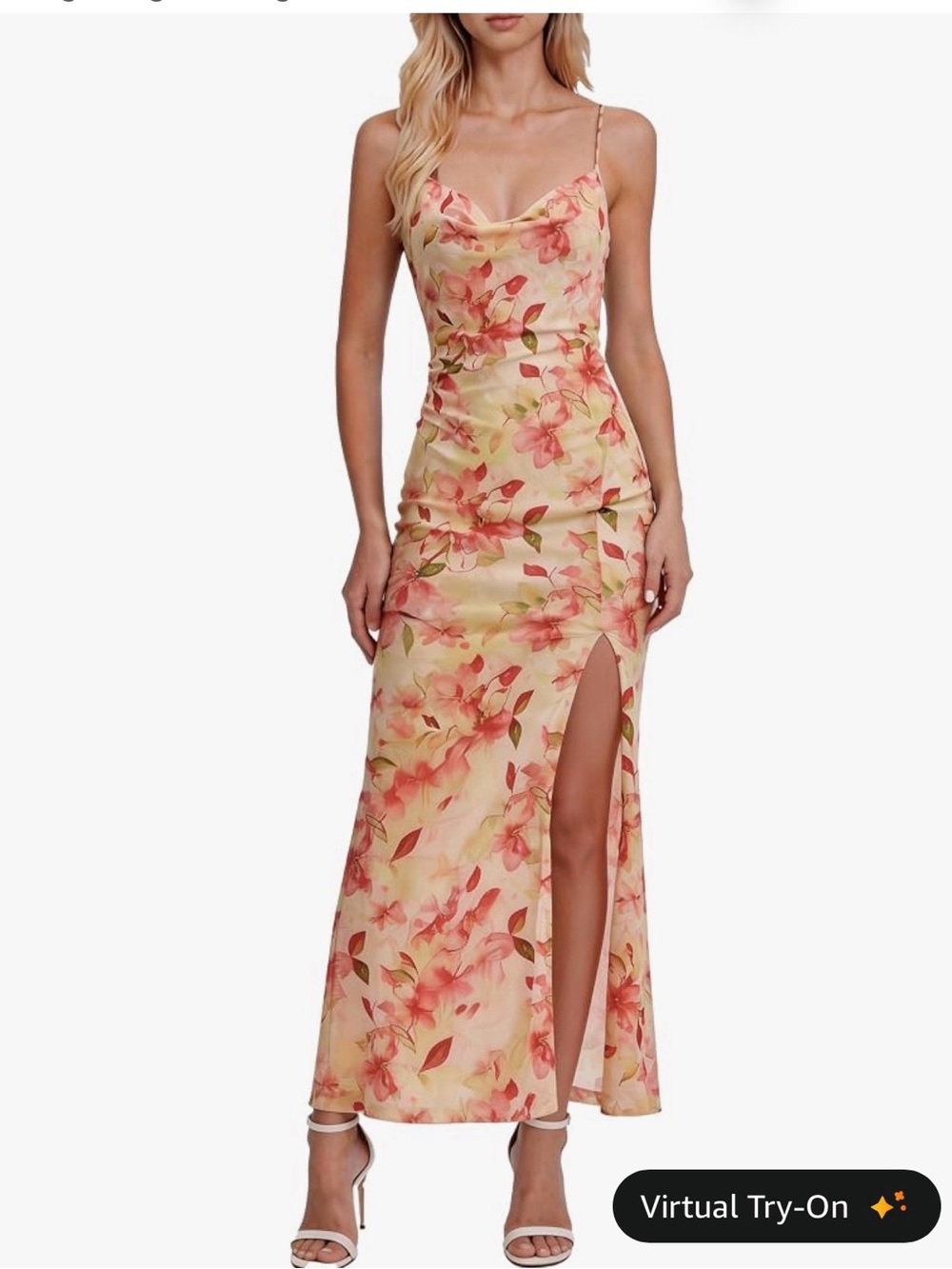 Floral Cowl Neck Slip Dress in yellow